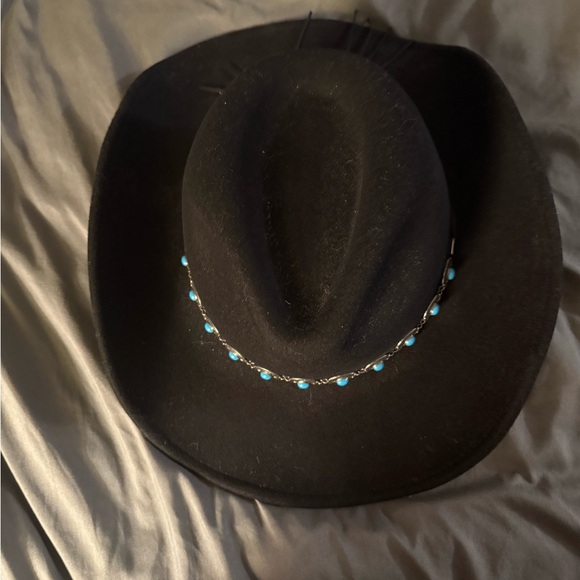 Black Cowboy Hat with Turquoise Accents - Picture 4 of 7